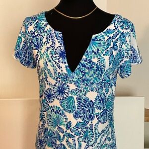 Lilly Pulitzer Sophiletta Dress, aqua and white M EUC